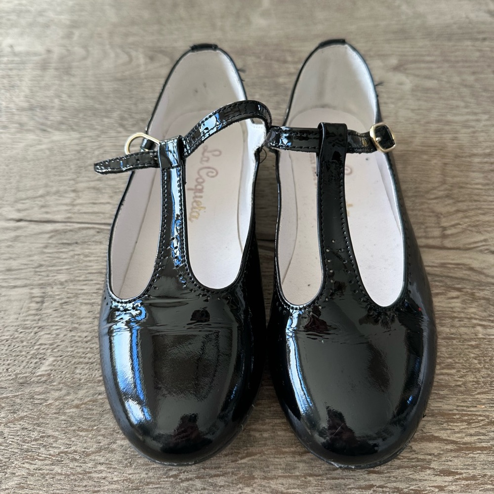 Black Patent Leather T-Strap Shoes
